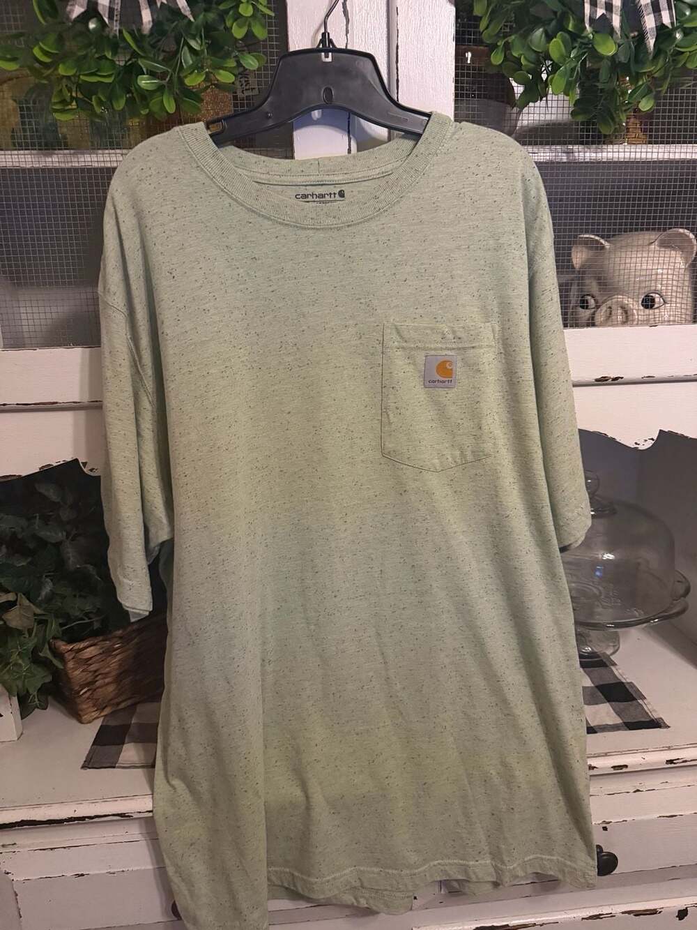 Carhartt Mens' Loose Fit Heavyweight Short-Sleeve Pocket Green T-Shirt Sz Large